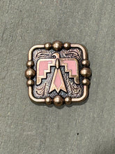 Load image into Gallery viewer, 1.5” Copper Thunderbird Concho with pink color enamel

