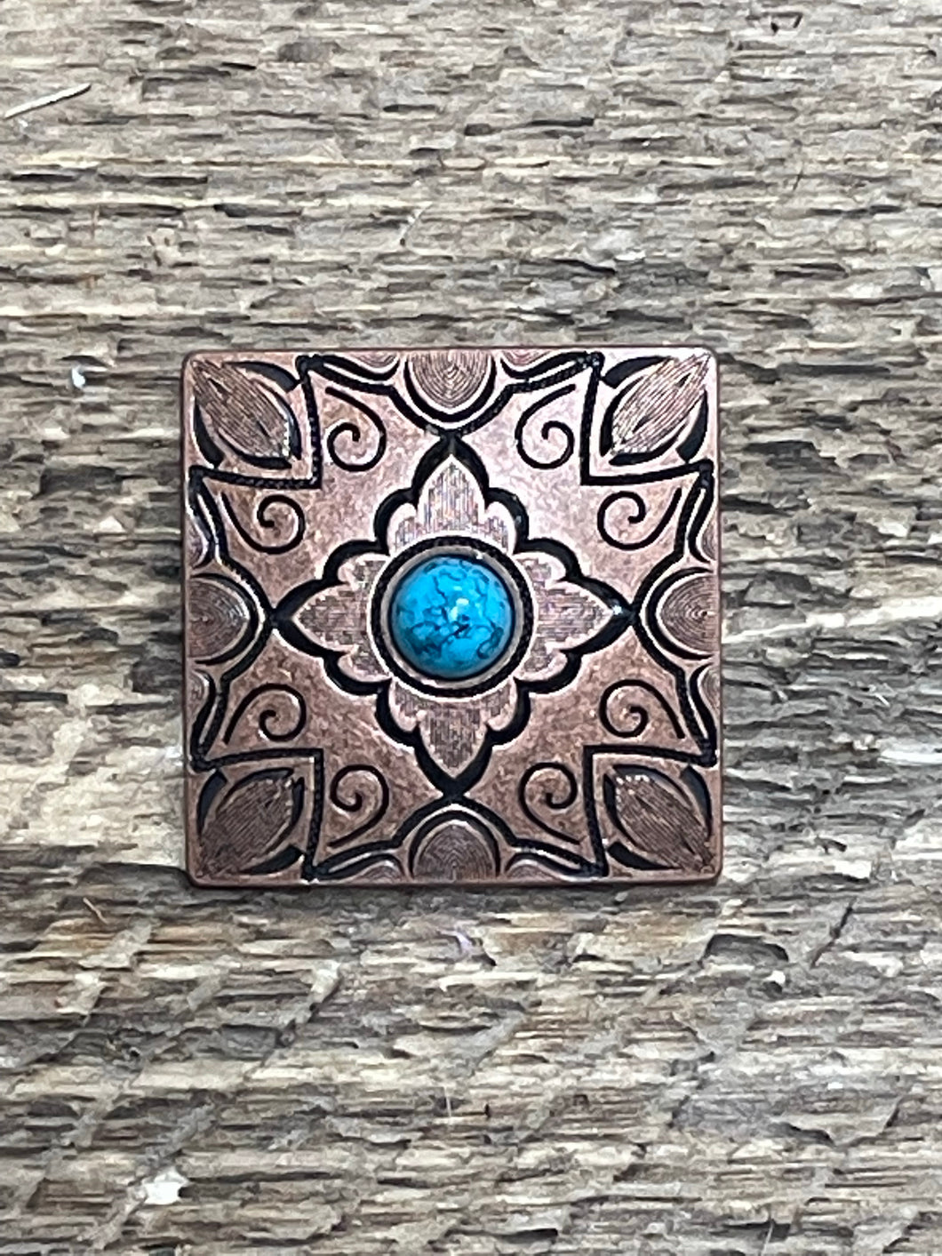 1.675” copper square concho with turquoise color stones