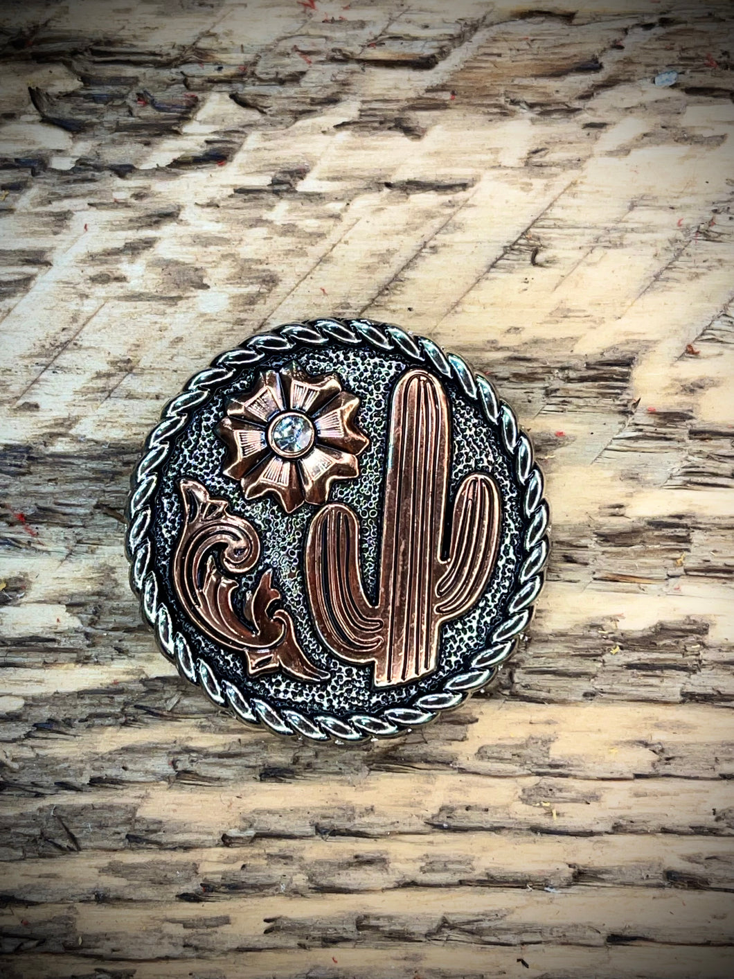 1.5” Copper Catcus Concho with clear crystal color stone
