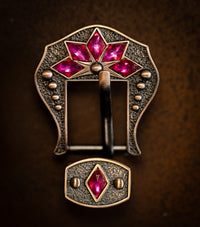 3/4" Copper Floral Buckle Cactus Flower with Fuschia Stones