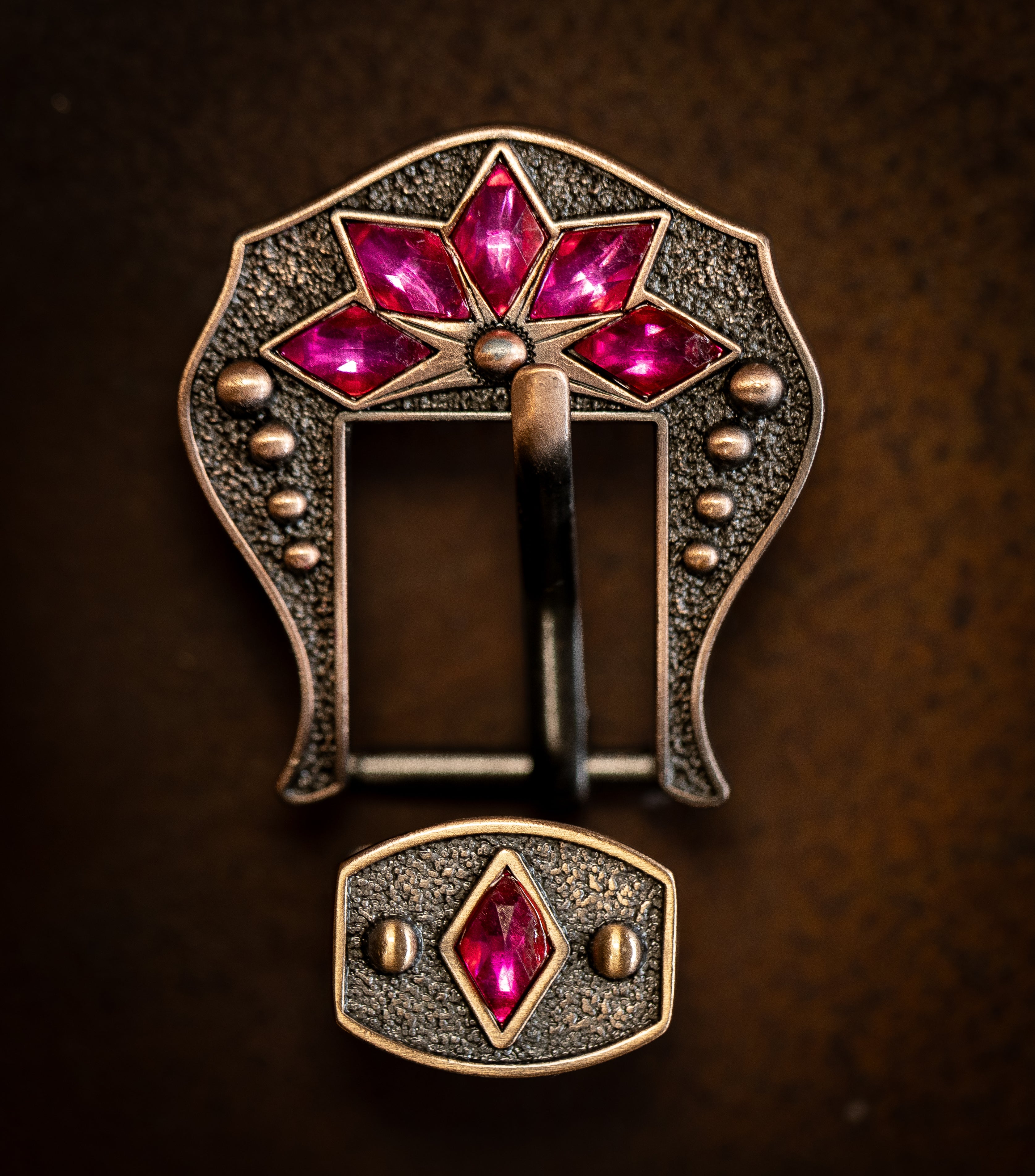 3/4" Copper Floral Buckle Cactus Flower with Fuschia Stones