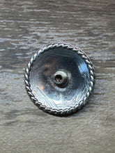 Load image into Gallery viewer, 1.5&quot; Two-tone Swirl Floral Concho with flower and turquoise color stone

