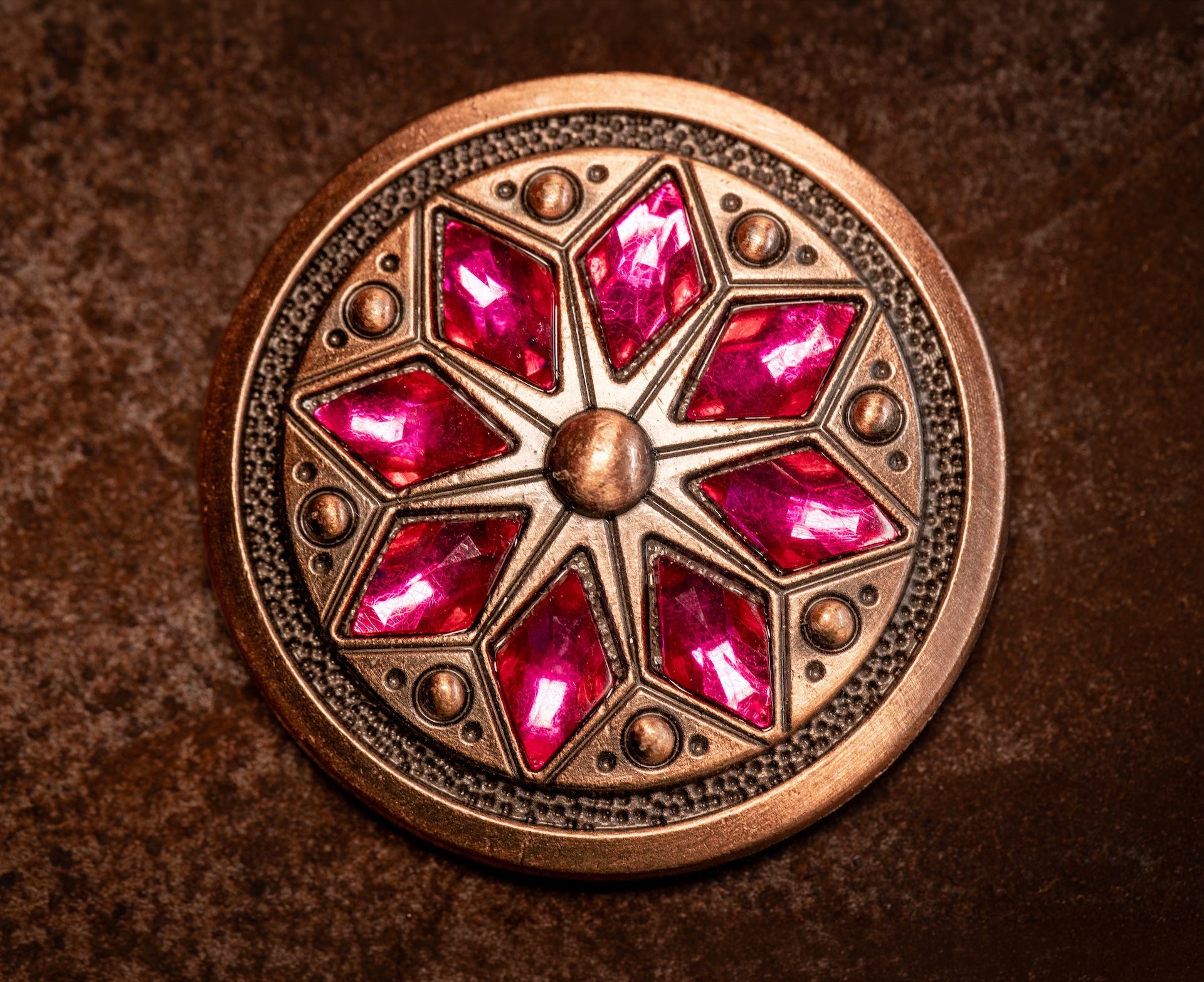 1.5” Copper Cactus flower concho with fuchsia stones