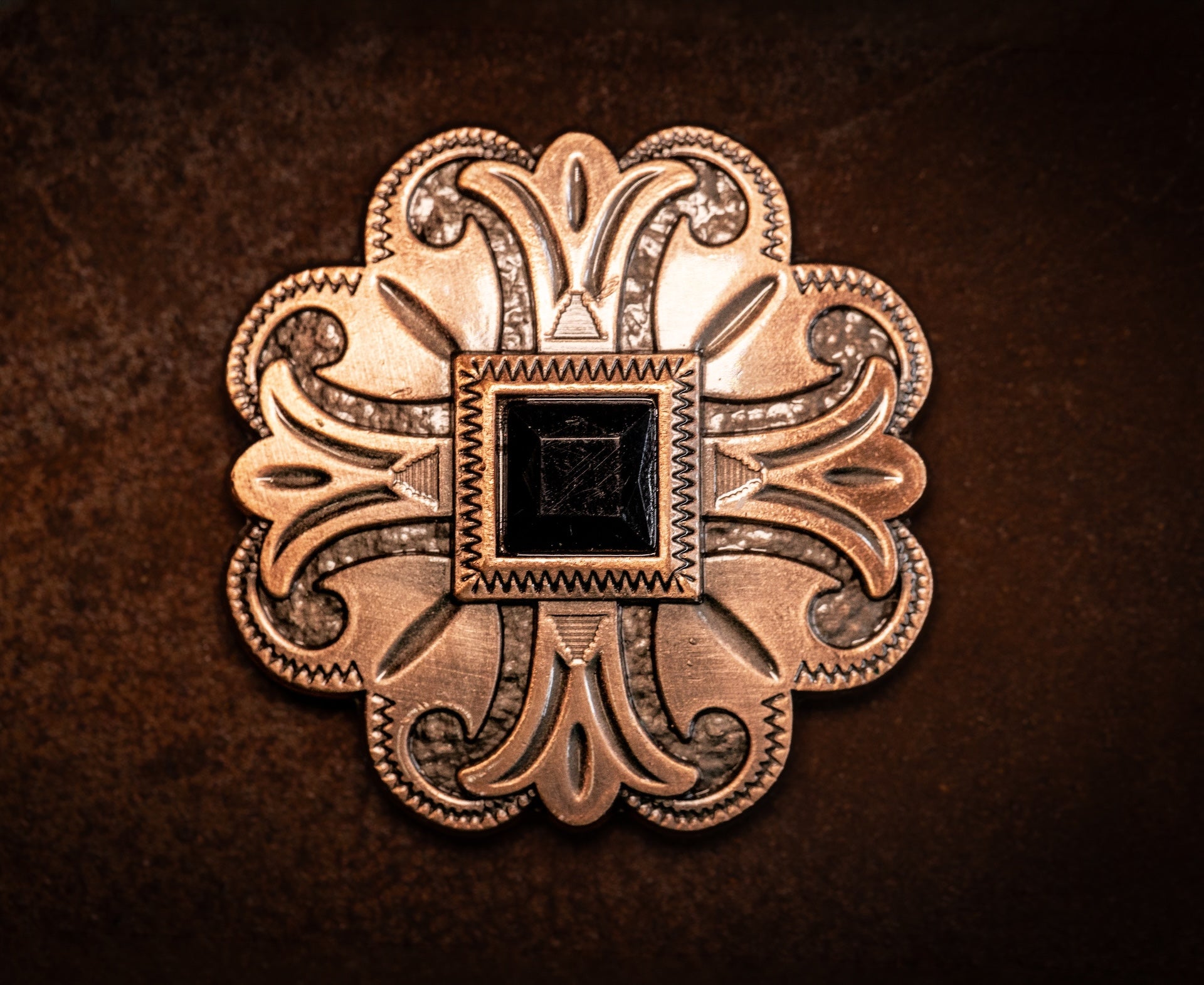 1.5" Copper Floral with Black Stone Concho