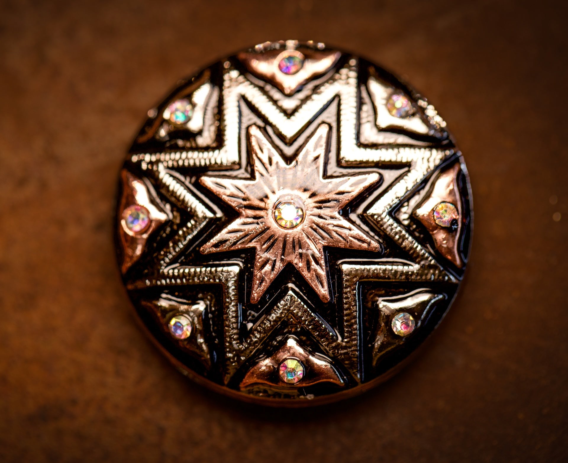 1.25" Copper Starburst Concho with Clear Stones