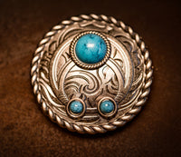 1.5" Antique Nickel Squash Blossom Concho with turquoise stones