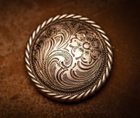 1.5" Silver Sage Antique Nickel Swirl Floral Concho