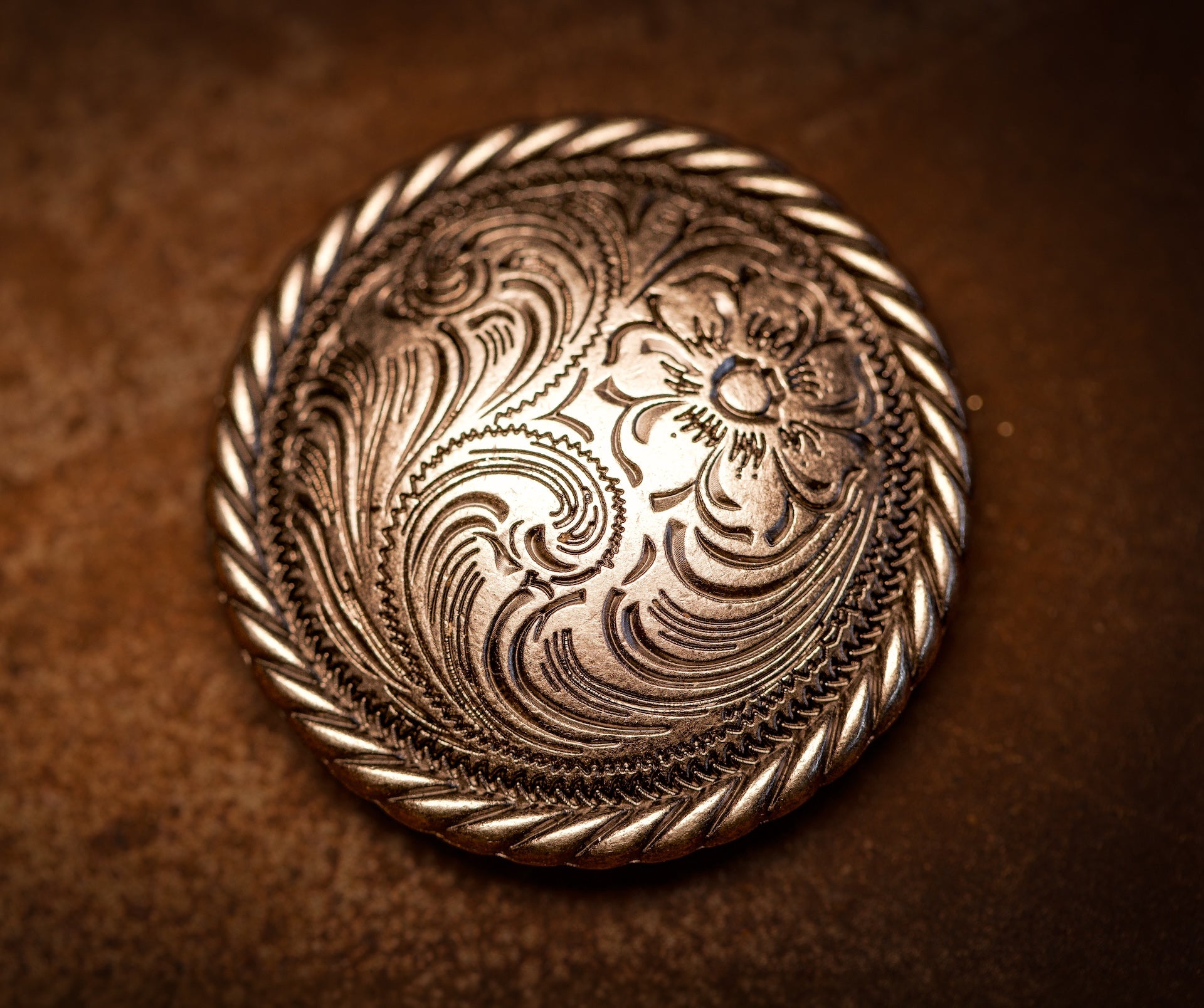 1.5" Silver Sage Antique Nickel Swirl Floral Concho
