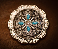 1.5" Prairie Star Concho with Turquoise and Clear Stones