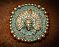 1.5" Green Copper Patina Native Headdress Concho