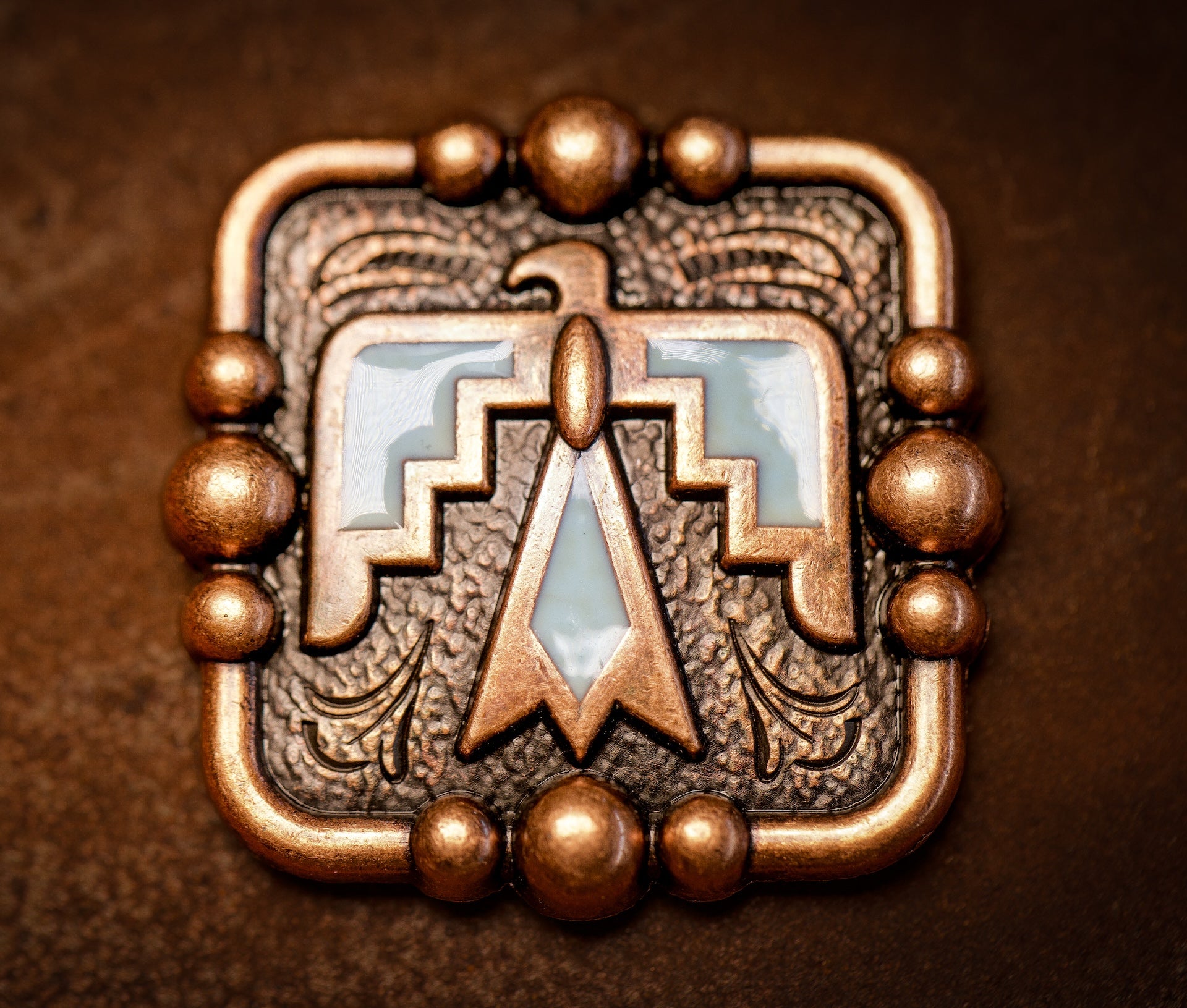 1.5” Copper Thunderbird Concho with turquoise color enamel