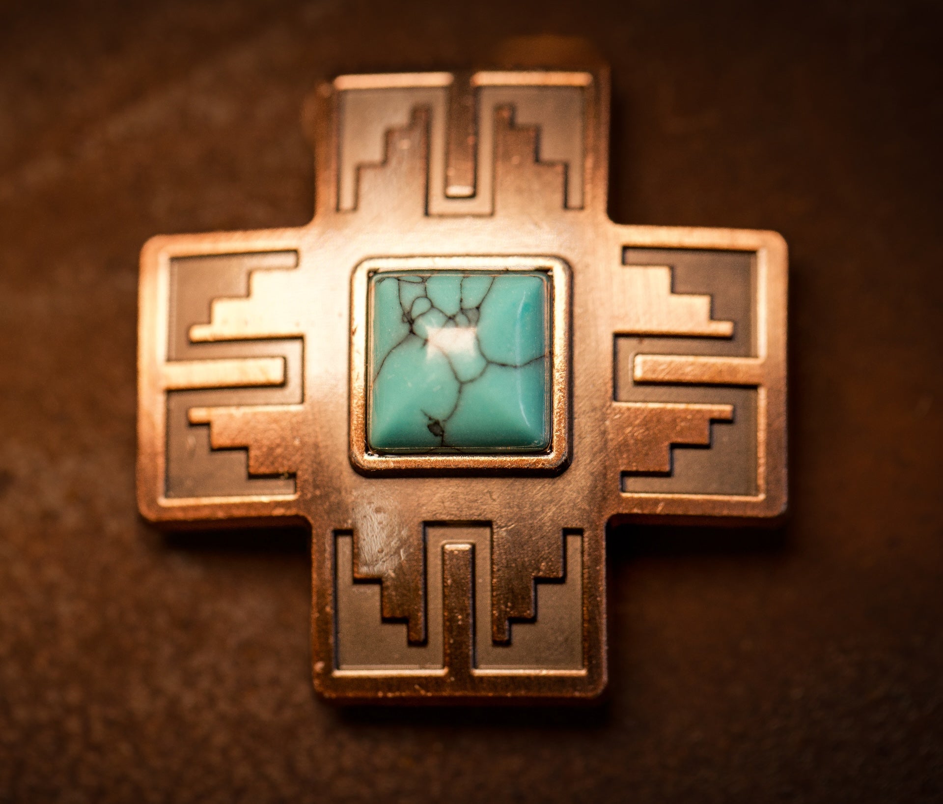 1.5" Copper Cross with Turquoise Stone Concho