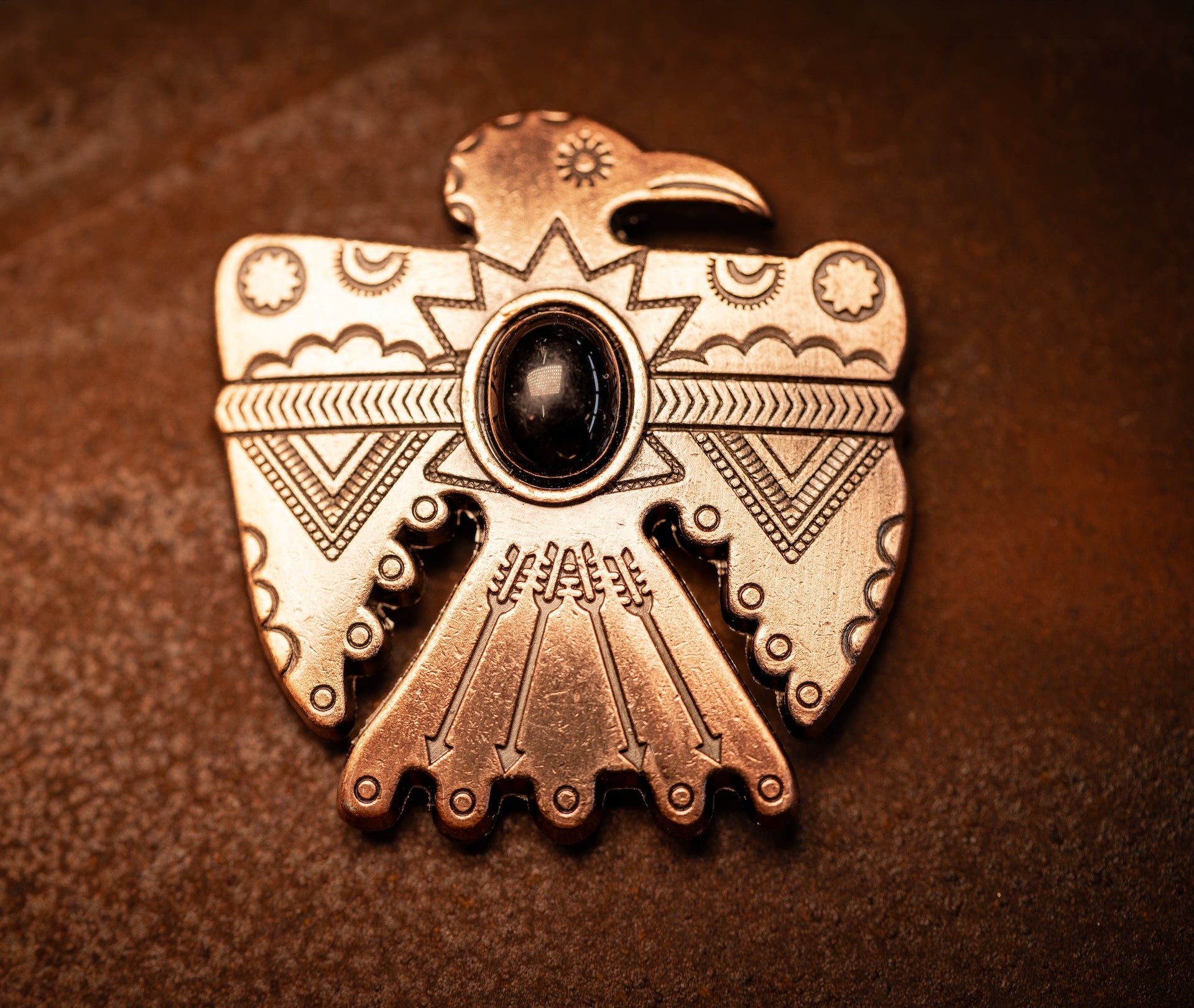 1.5" Copper Thunderbird Concho with Black Stone