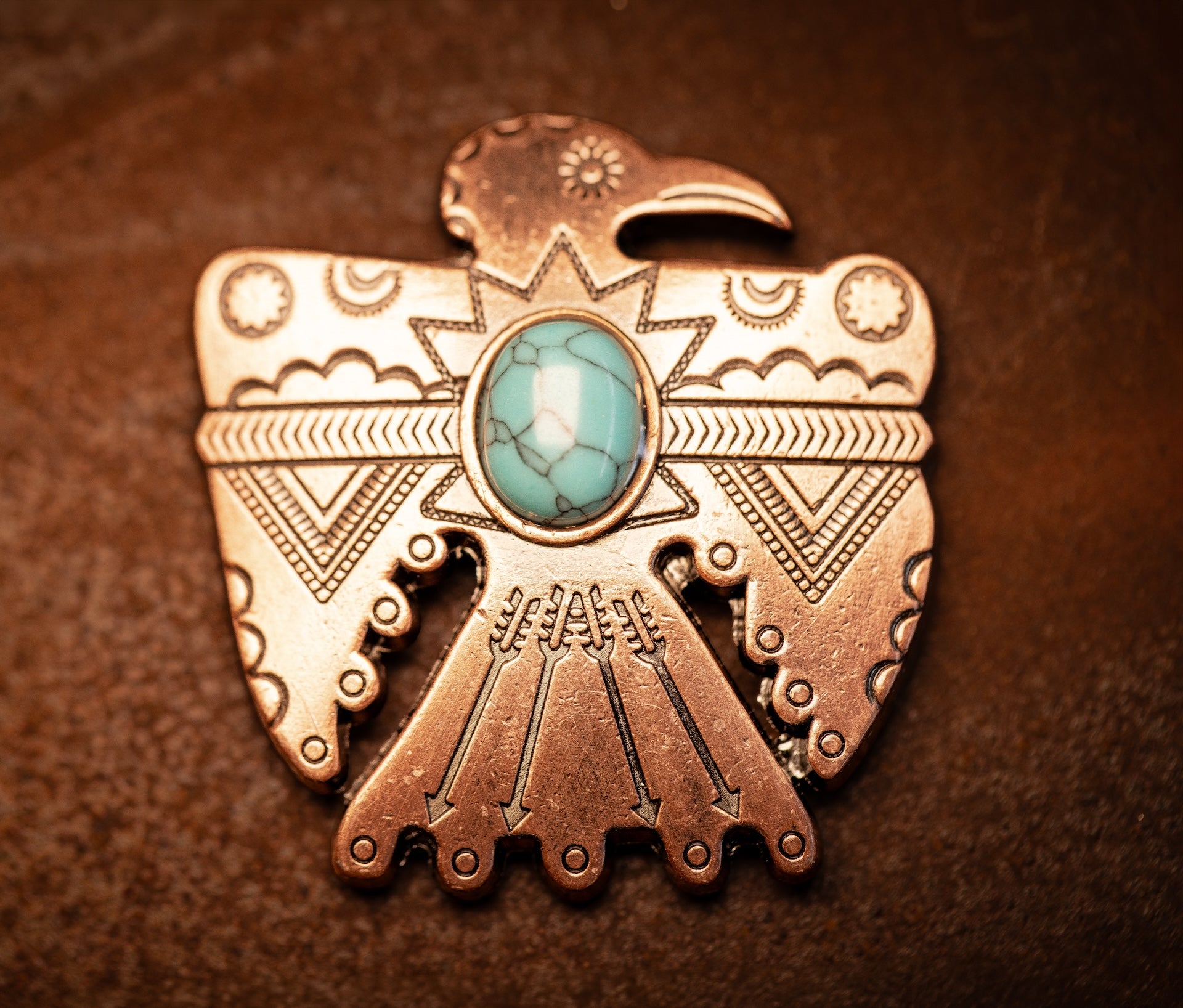 1.5” Copper Thunderbird Turquoise Concho