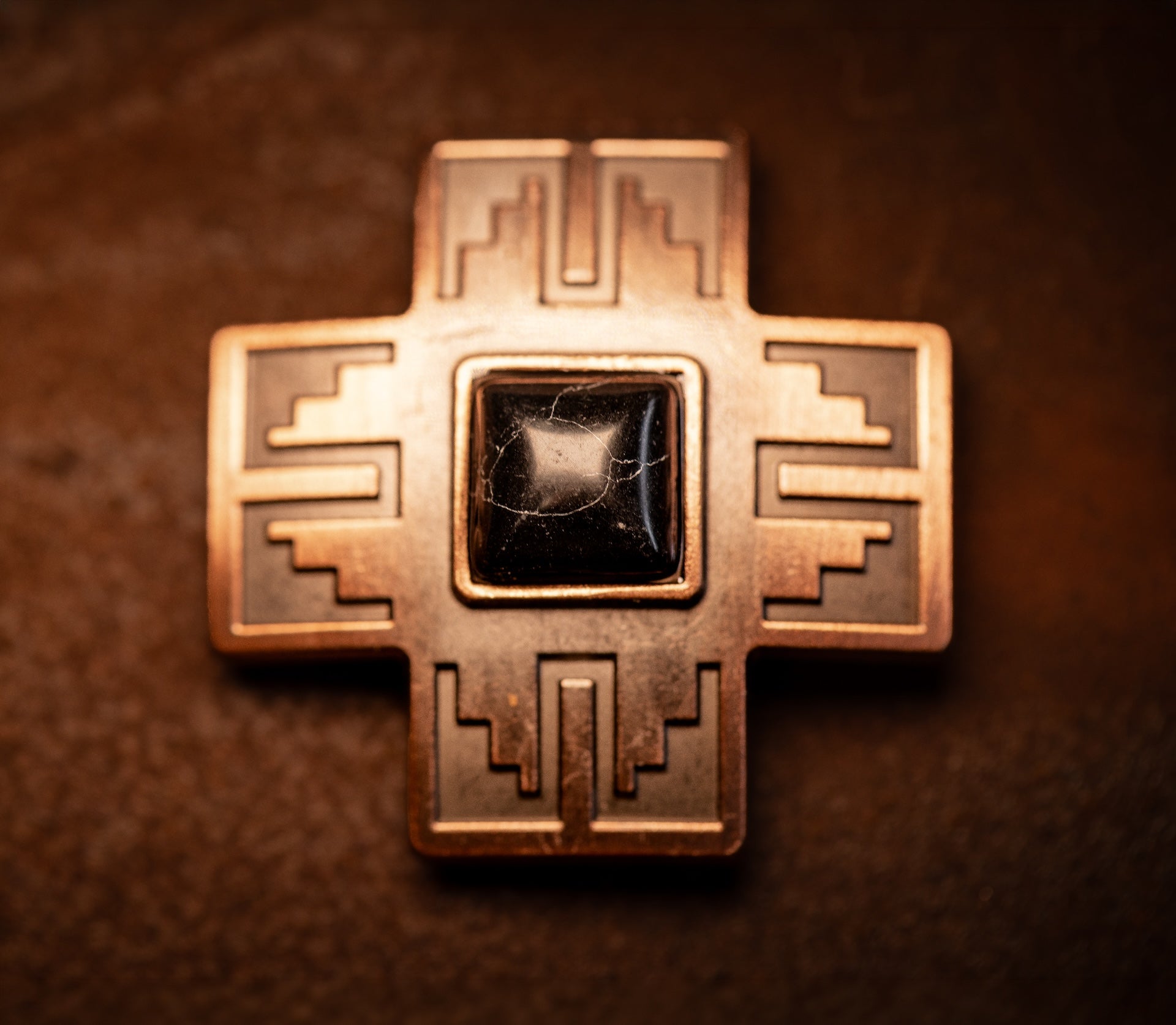 1.5" Copper Cross with Black Stone Concho