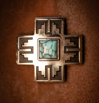 1.5" Silver Cross Concho with Turquoise Stone