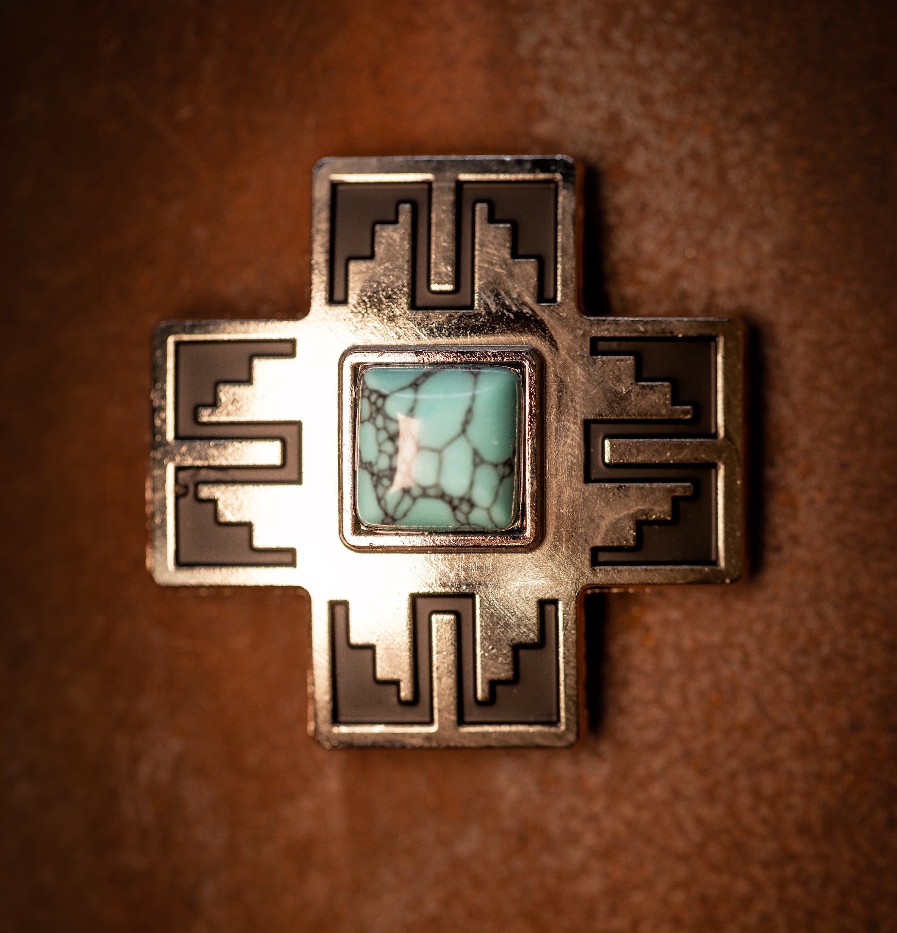 1.5" Silver Cross Concho with Turquoise Stone