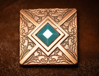 1.5” Copper square concho with turquoise stone
