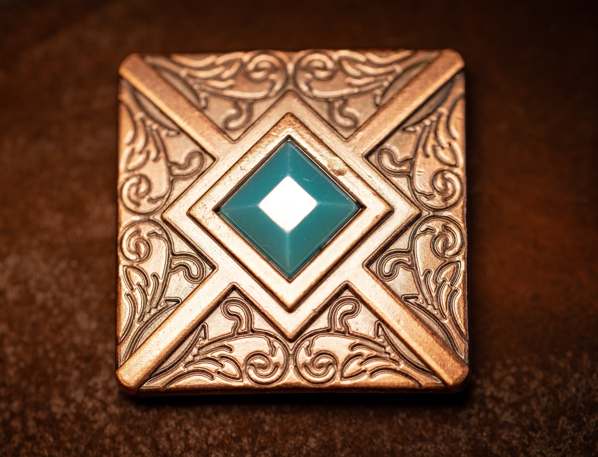 1.5” Copper square concho with turquoise stone