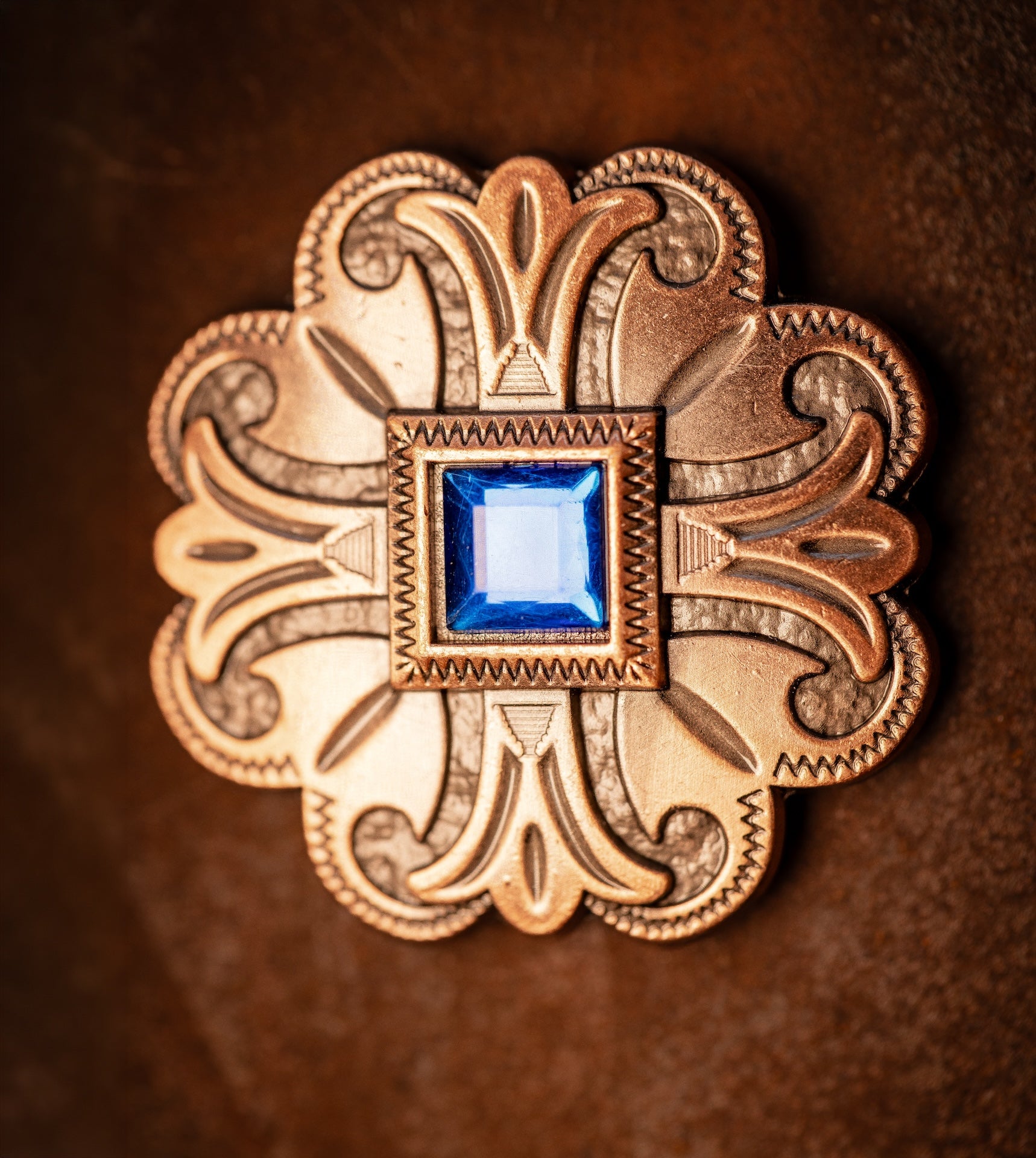 1.5" Copper Floral Concho with Royal Blue Stones