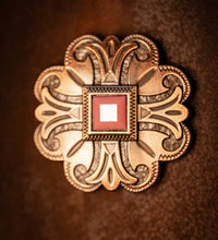 1.5" Copper Floral Concho with Pink Stone