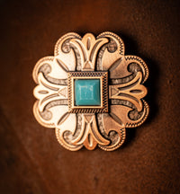 1.5" Copper Floral Turquoise Stone Concho