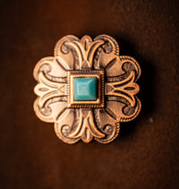 1” copper floral Concho with turquoise color stone