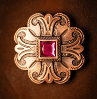 1.5" Copper Floral Concho with Fuschia Stone