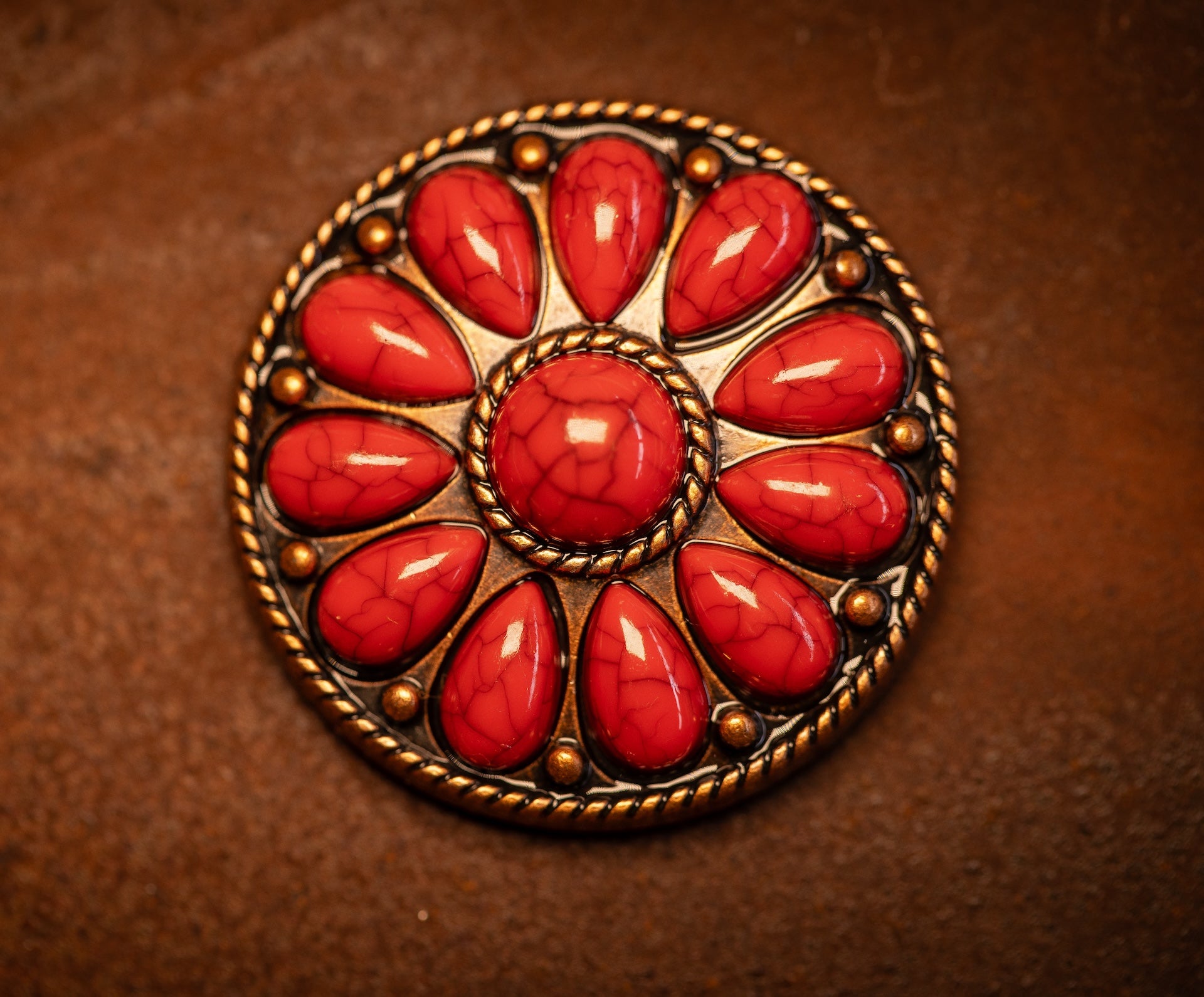 1.5” Desert Bloom Concho with Red Stones