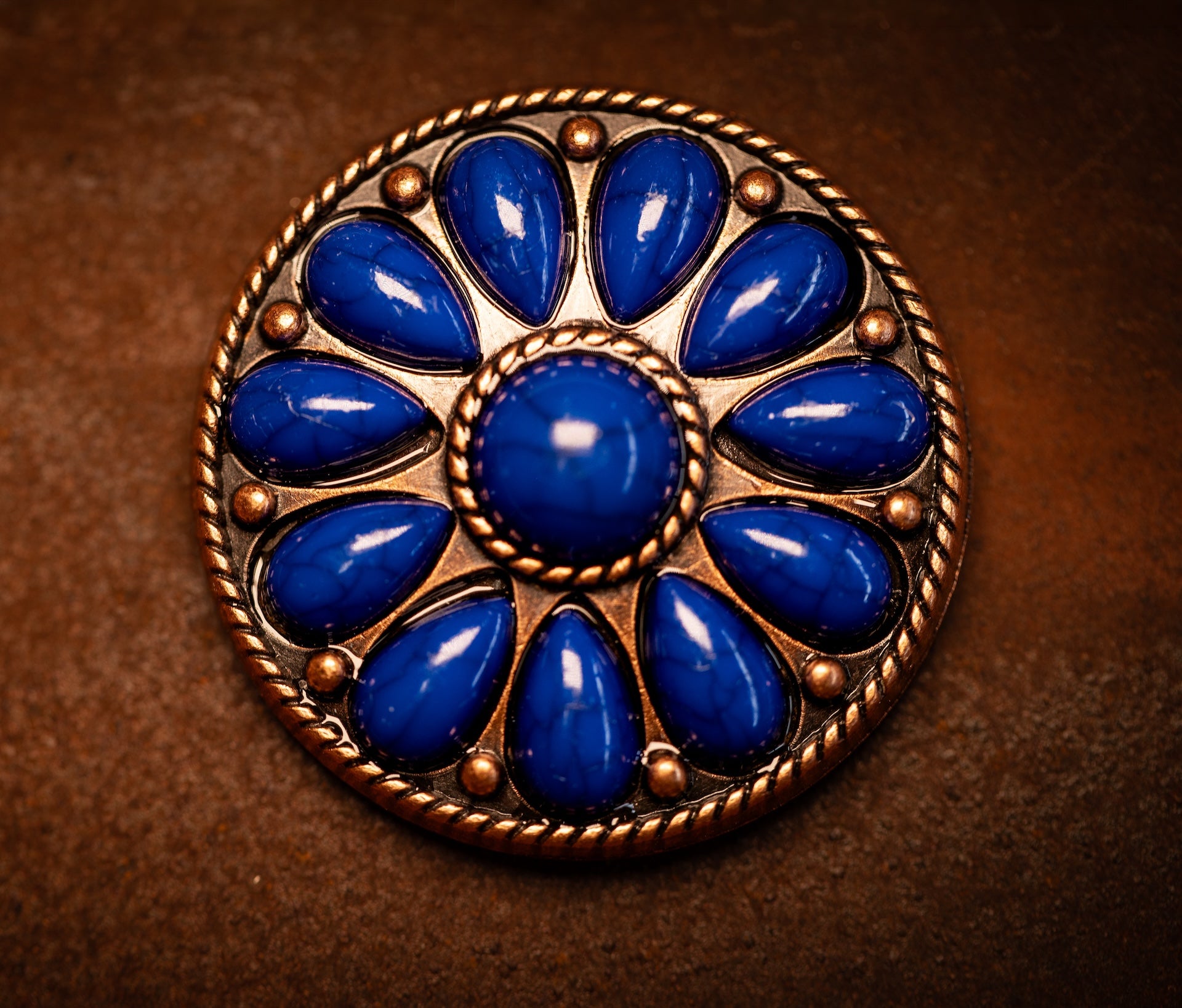 1.5” Desert Bloom Concho with Royal Blue Stones