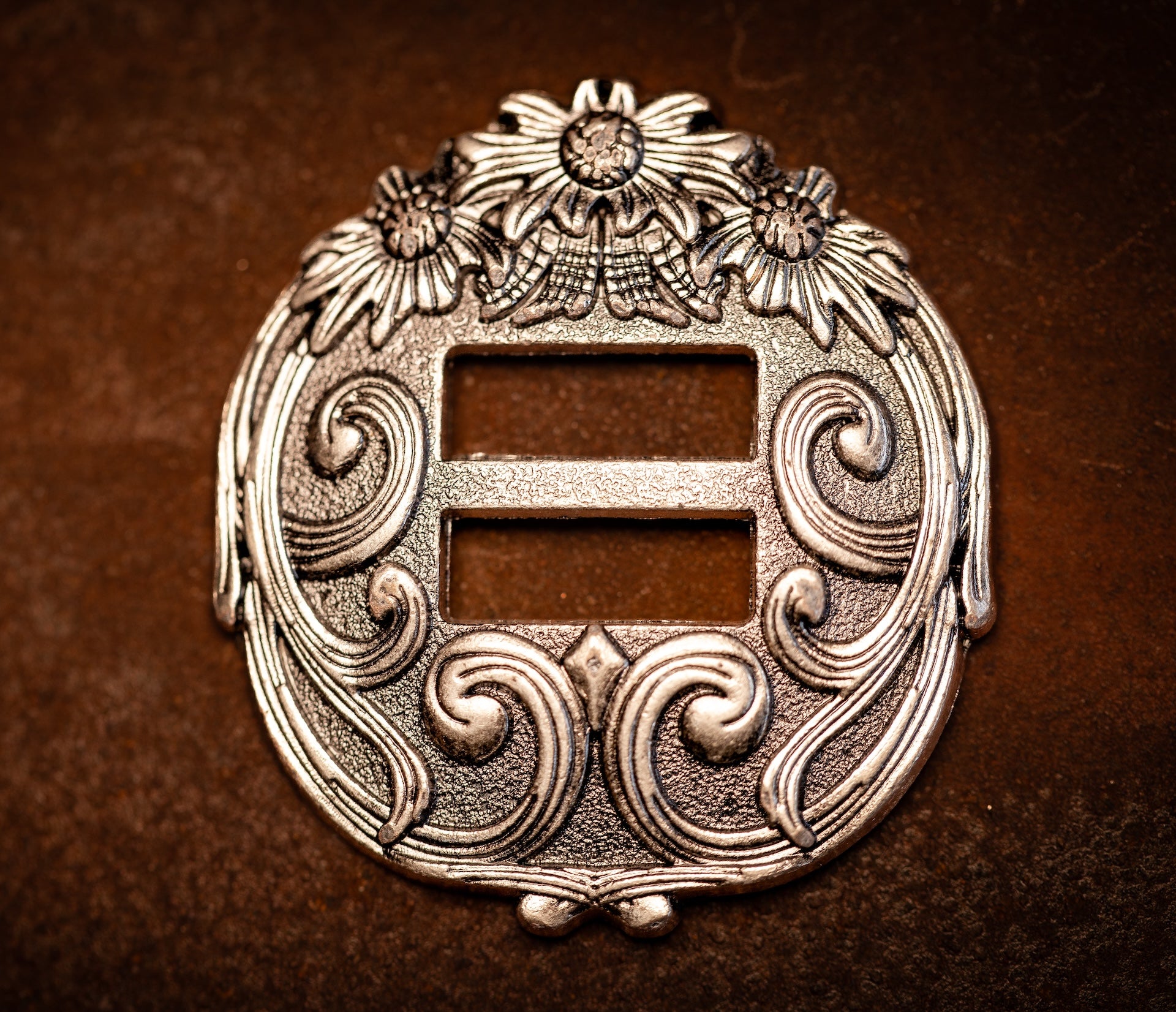 1.5" Antique Nickel Wild Flower Slotted Concho