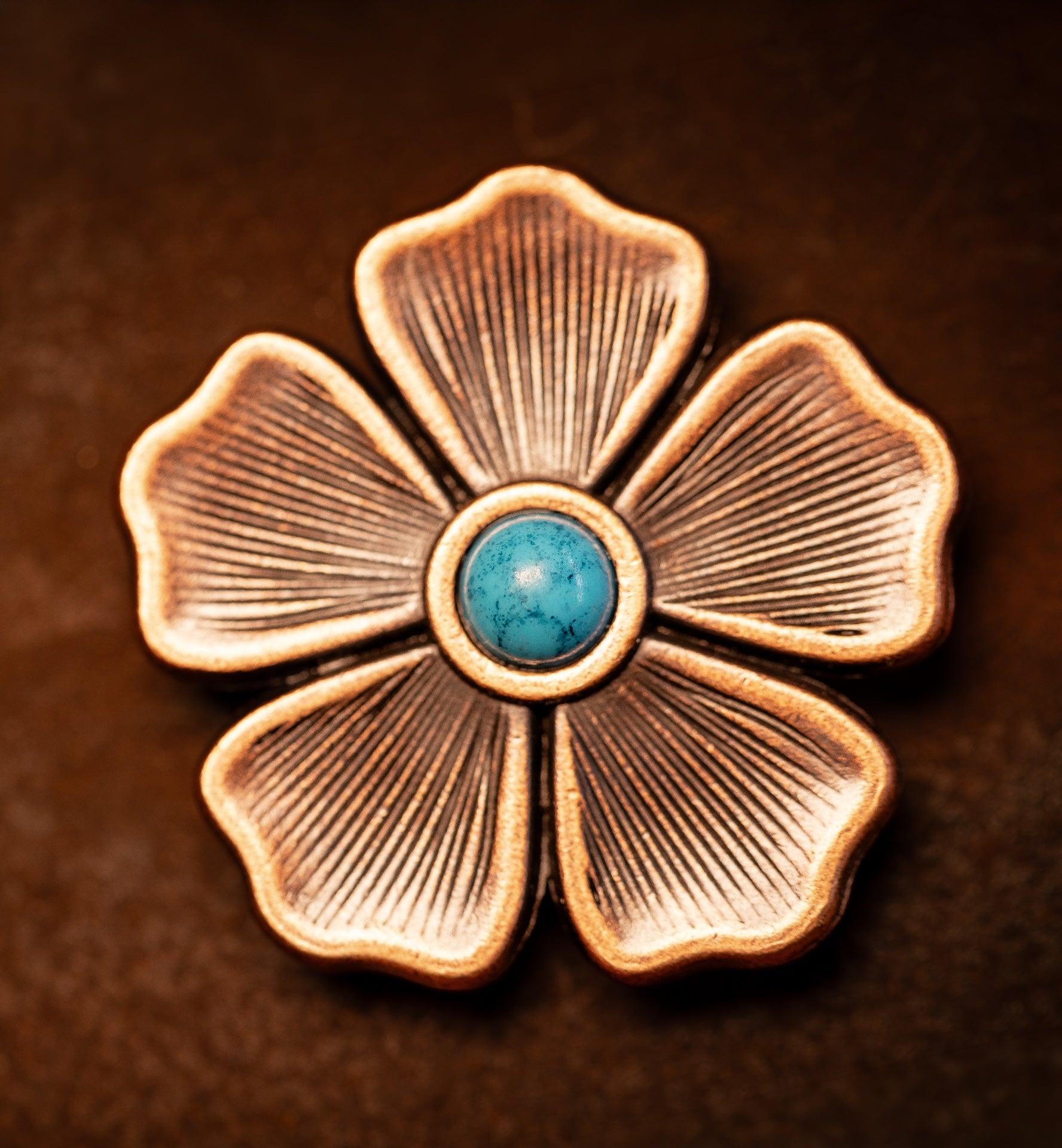 1.5” Copper Flower concho with turquoise color stone