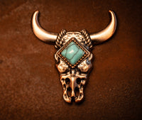 1.5" Copper Bull Skull Concho with copper face and Turquoise Stone