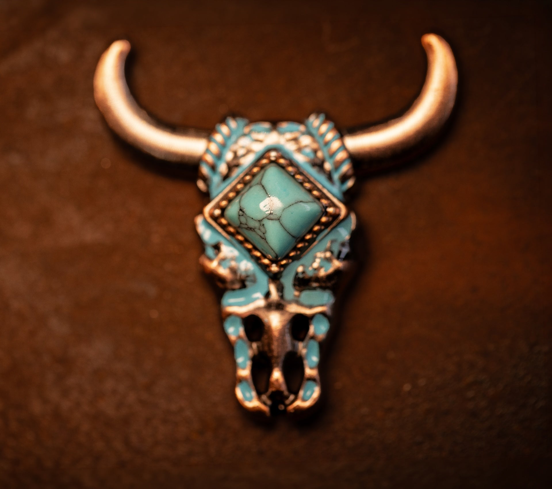 1.5" Copper Bull Skull Concho with Turquoise Stone