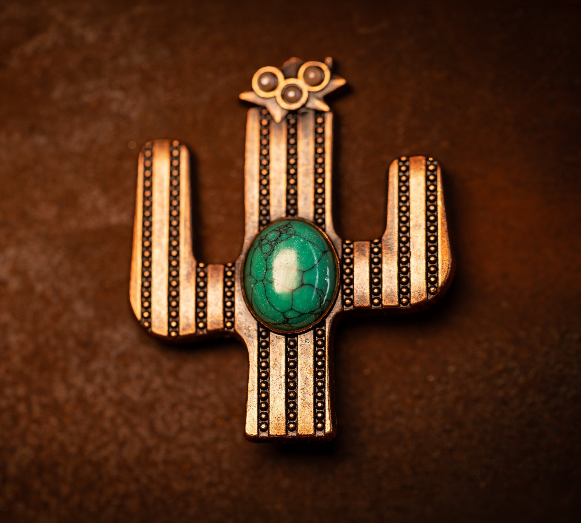 1.5" Copper Cactus Concho with Turquoise Stone