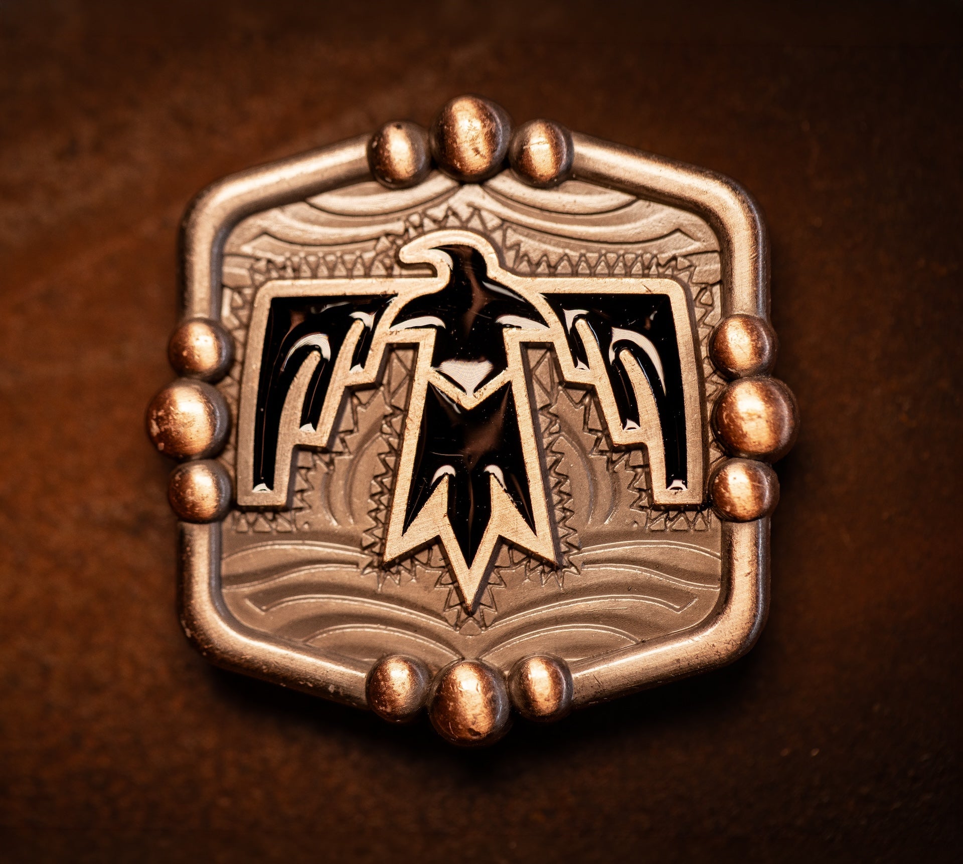 1.5” Copper Southwest Black Thunderbird concho