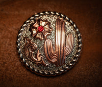 Two-Tone Copper Catcus Concho with Red Stone