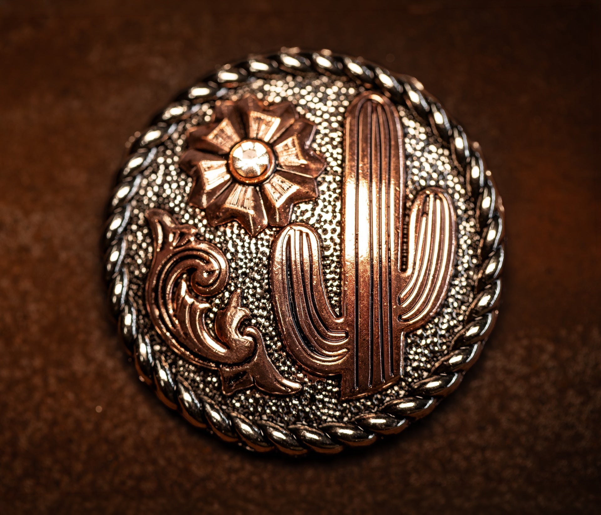 1.5” Copper Cactus Concho with clear crystal color stone