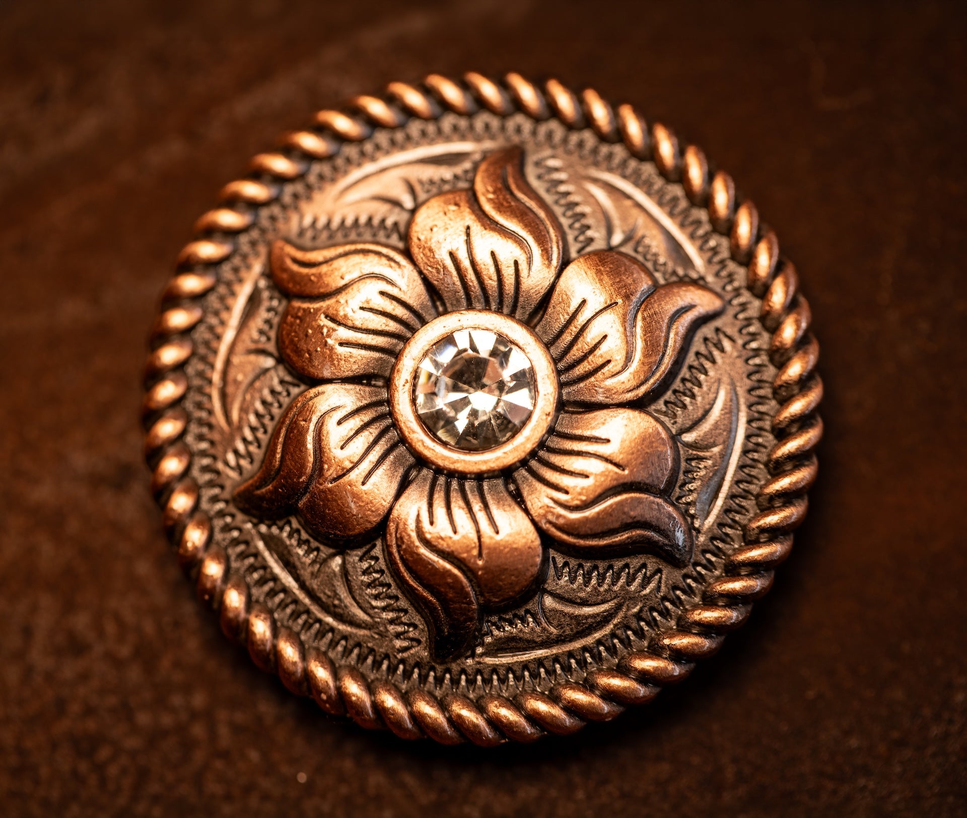 1.5" Copper Floral Concho with Crystal Stone