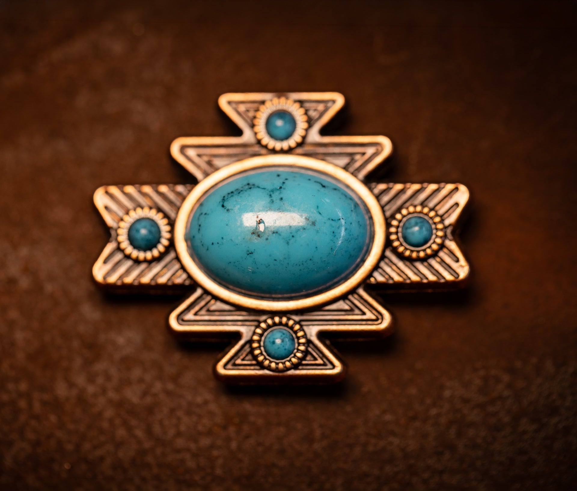1.5” Copper turquoise Aztec conchos