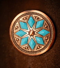 1.5" Copper Cactus Flower Concho with Turquoise Stones