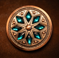 1.5" Copper Cactus Flower Concho with Teal Color Stones
