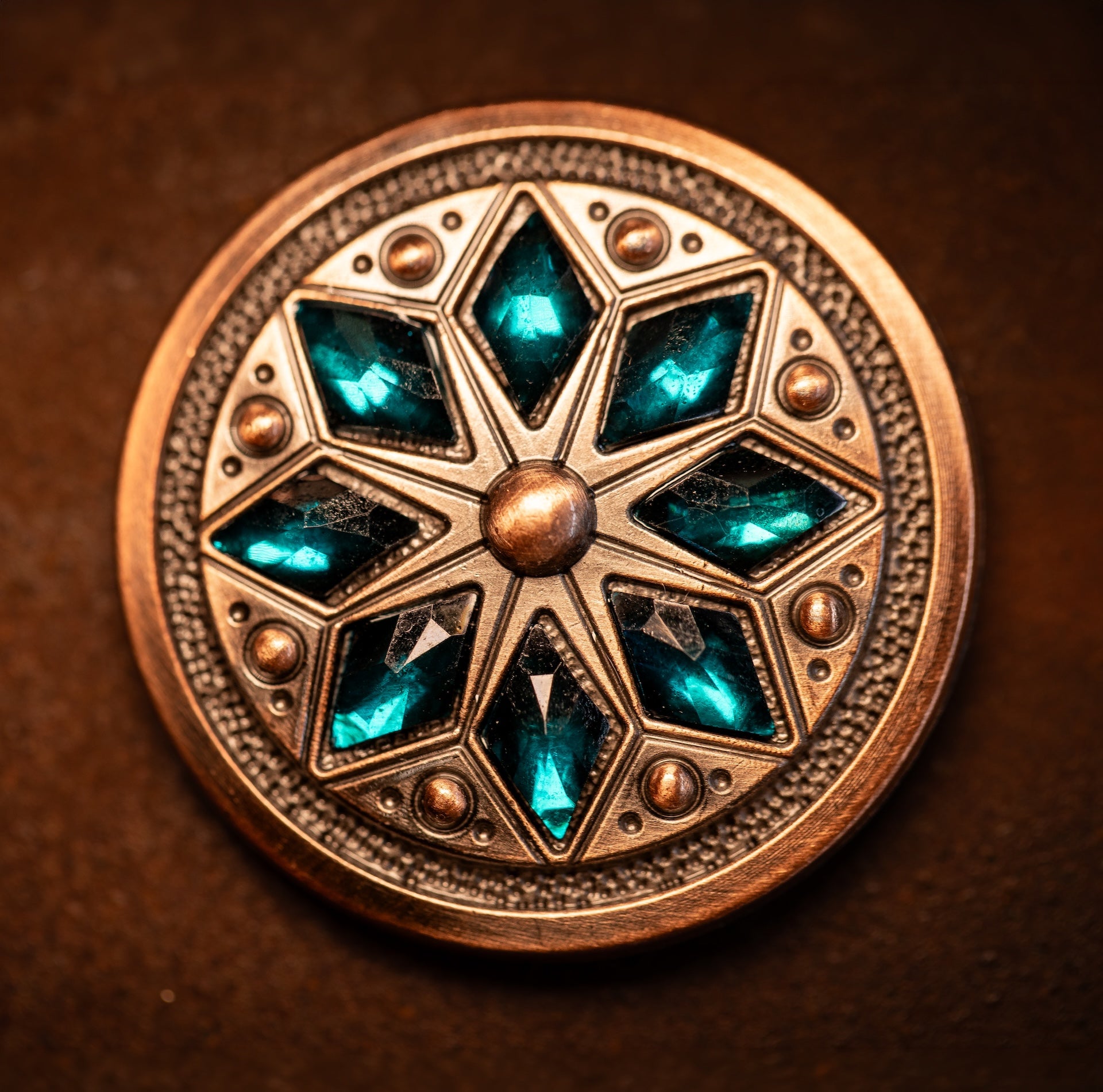 1.5" Copper Cactus Flower Concho with Teal Color Stones