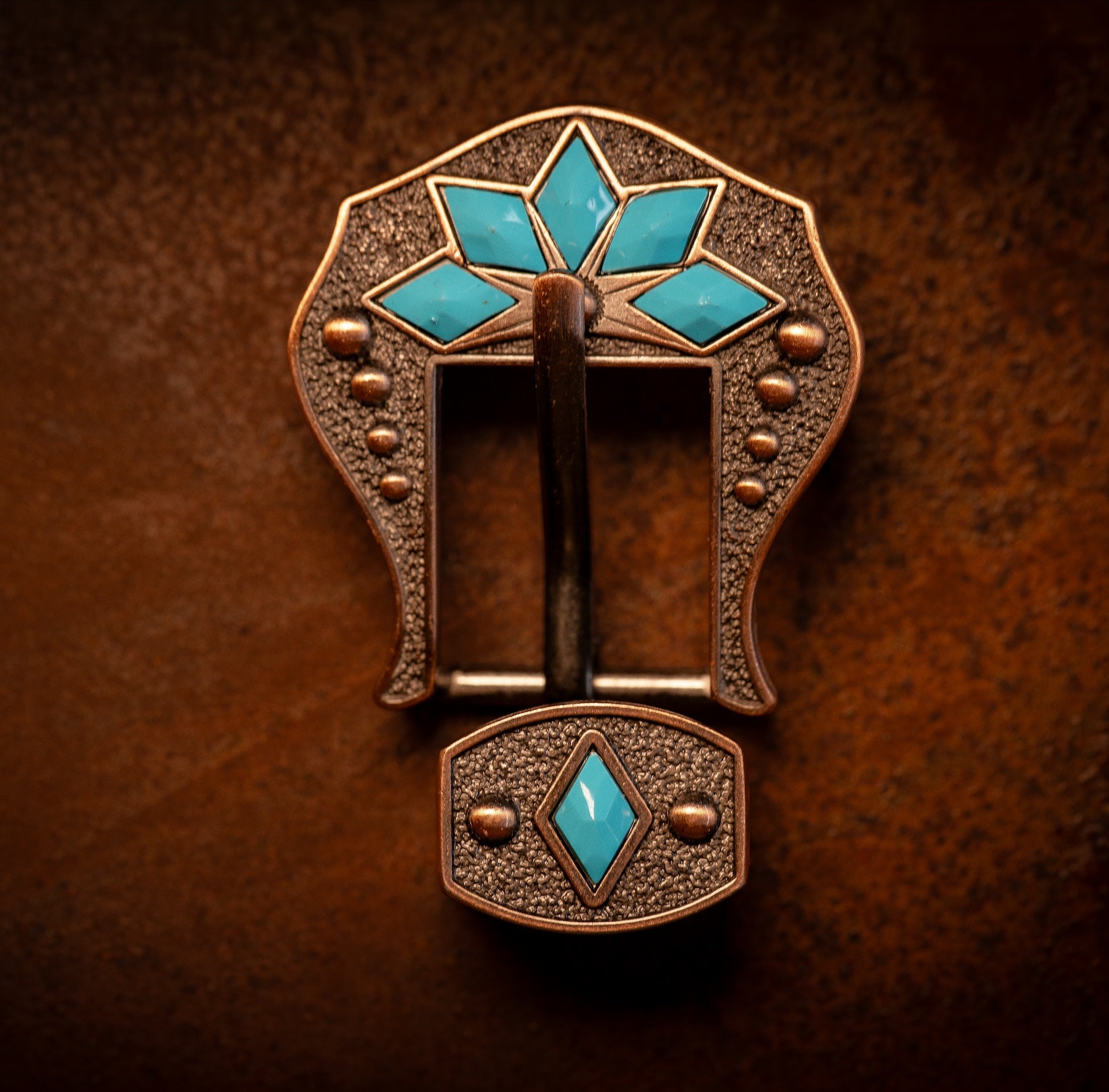 3/4" Copper Floral Buckle Cactus Flower with Turquoise Stones