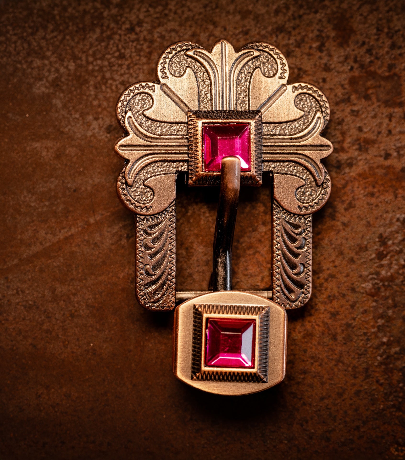 3/4" Copper Floral Buckle with Fuschia Stone