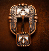 3/4" Copper Thunderbird Buckle with turquoise enamel