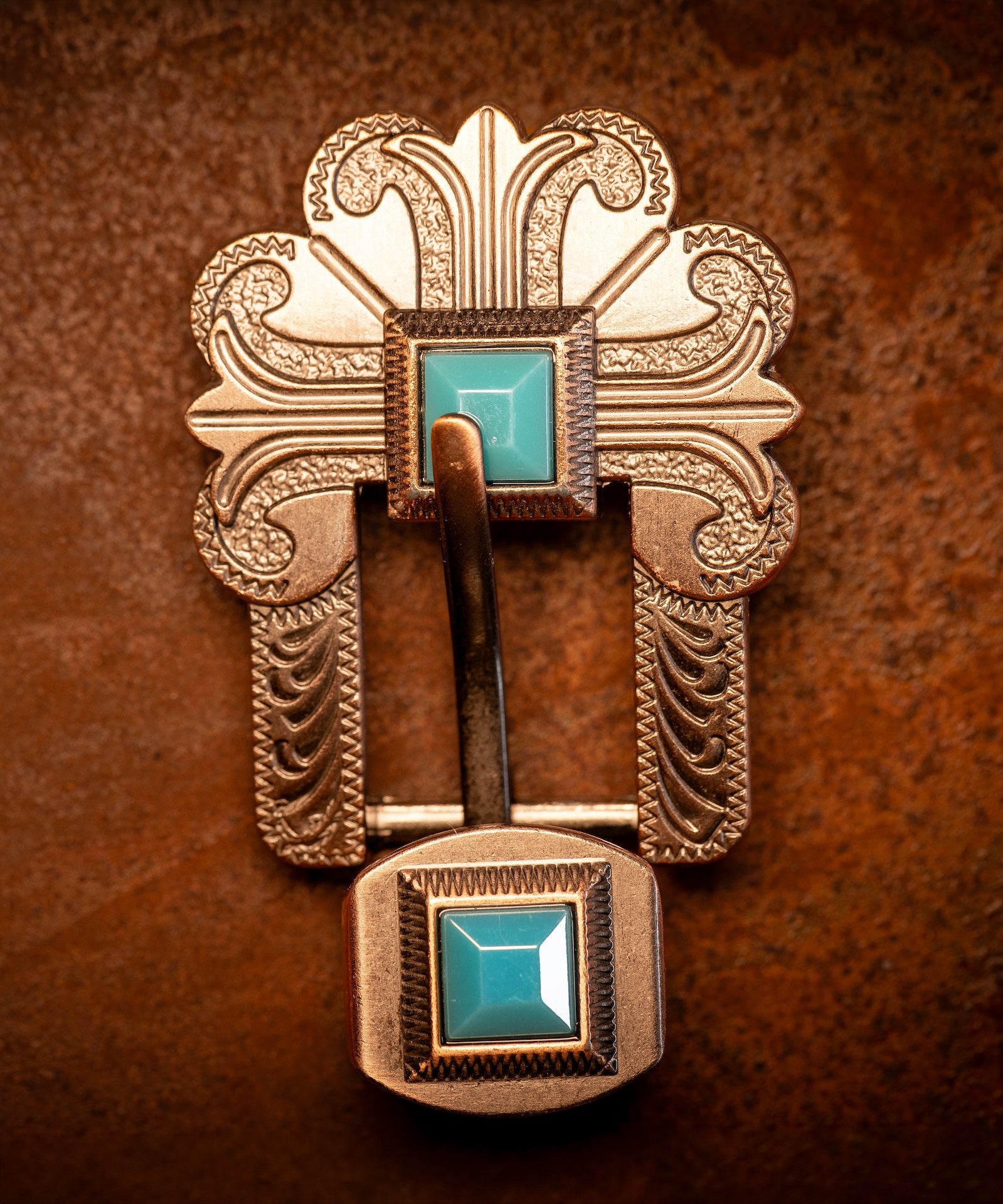 3/4" Copper Floral Turquoise Buckle