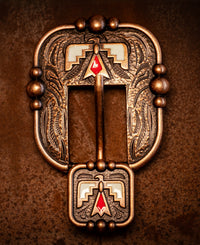1" Copper Thunderbird Buckle with red and turquoise enamel
