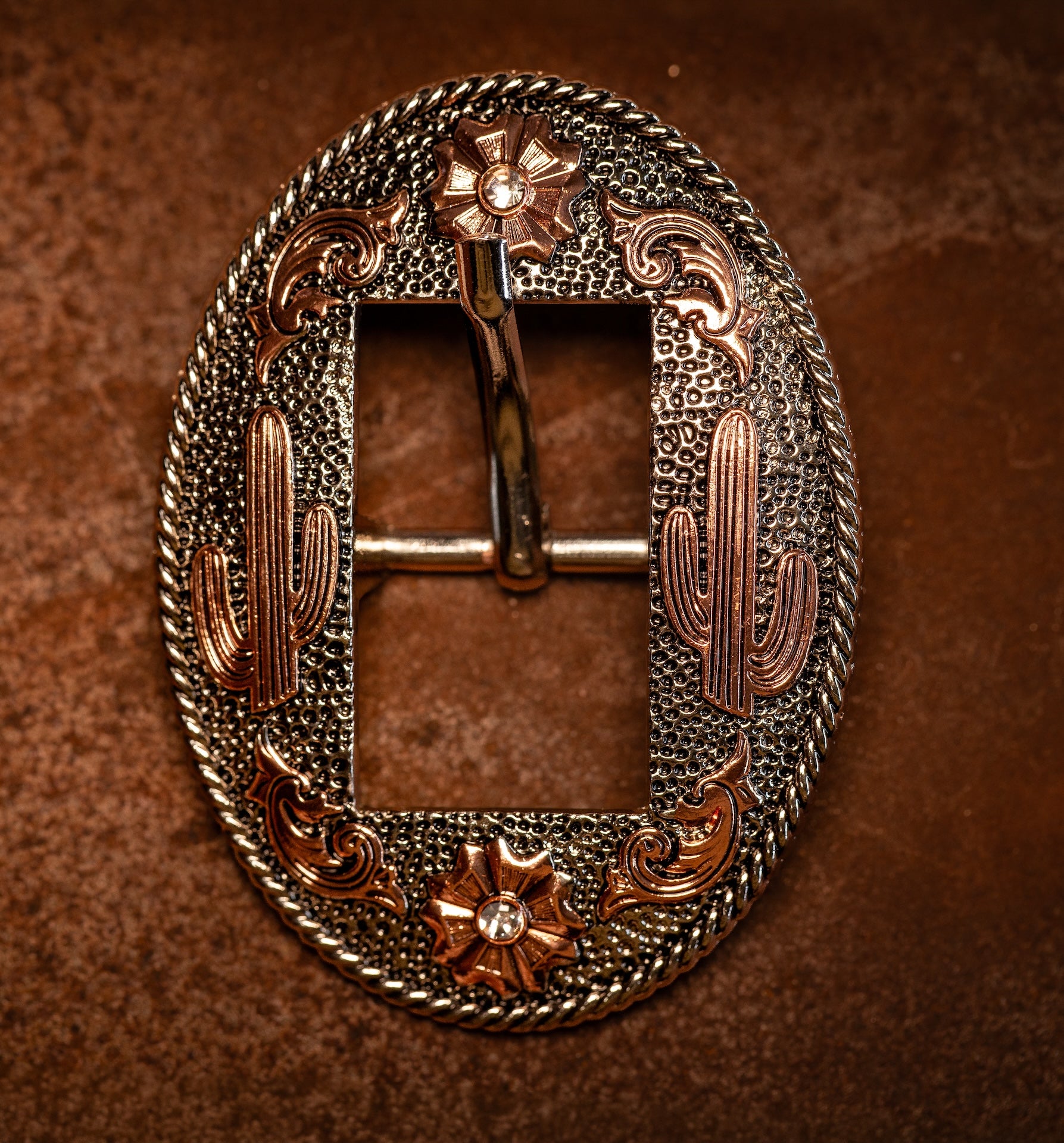 3/4" Two-Tone Copper Saguaro Buckle with Clear Stones