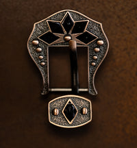 3/4" Copper Floral Buckle Cactus Flower with Black Stones